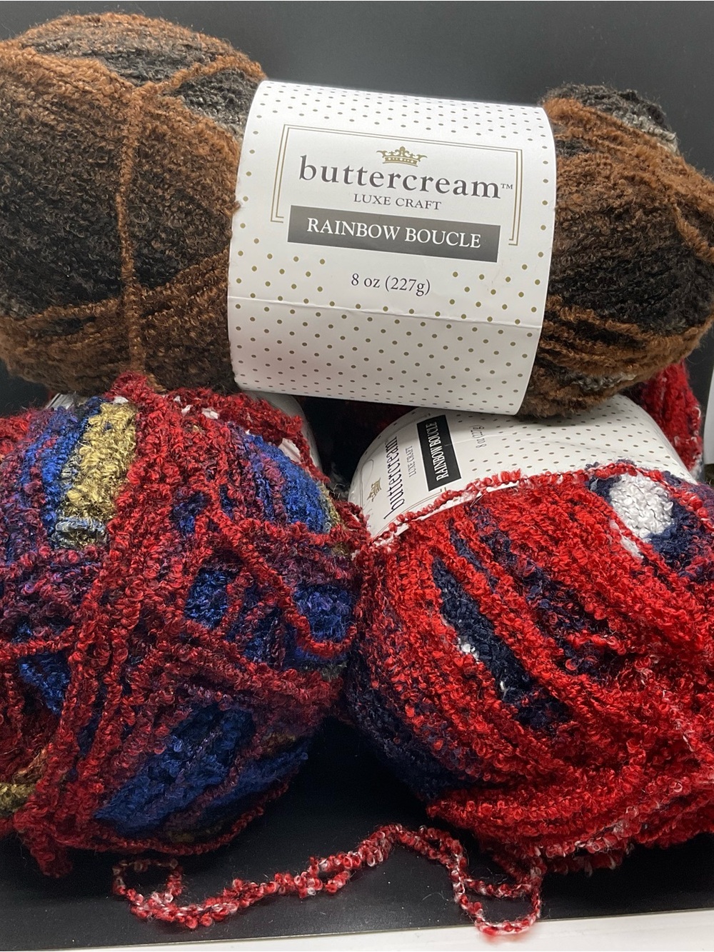 Buttercream Rainbow Boucle Yarn Lot 8 Oz Skeins 3 Different Colors